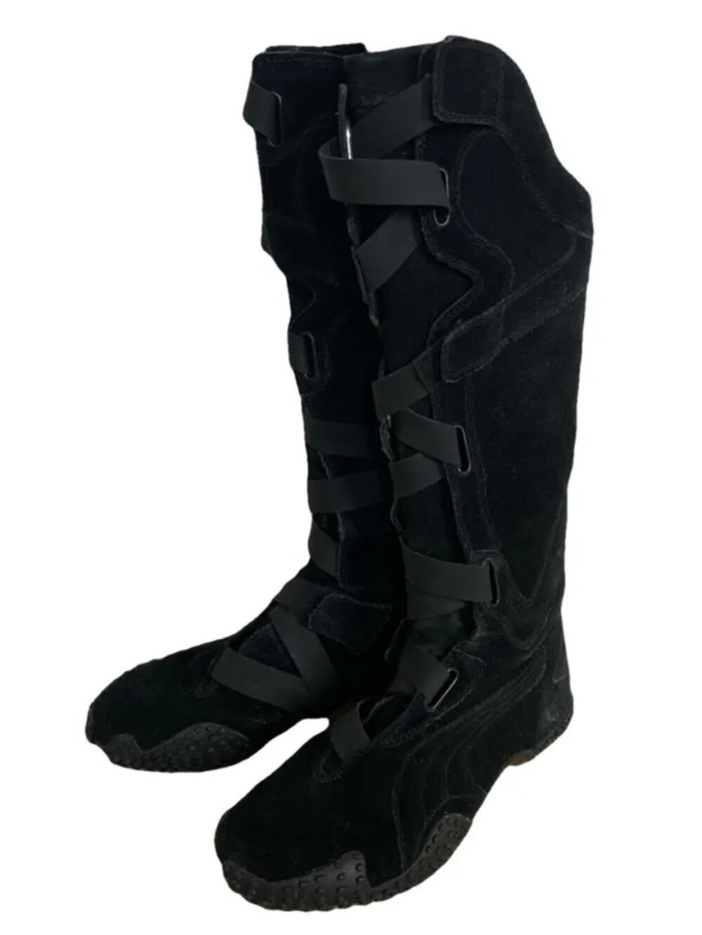 Vintage Puma Mostro Black Suede Knee-High Biker Boots